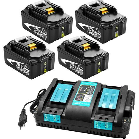 4X BL1860B Batterie + Chargeur Double DC18RD pour Makita 18V 6,0Ah BL1850B BL1860B BL1815 BL1830 ,DMR100 DMR101 DMR102 DMR103B DMR Series