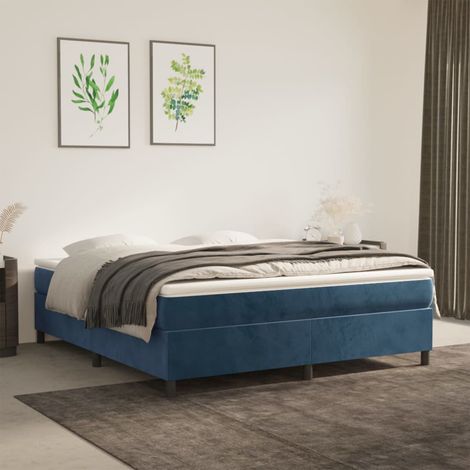 Lit à sommier tapissier et matelas, Lit double, Lit adulte Bleu foncé 160x200cm Velours GSW68115 (1/5)