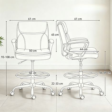 Fauteuil de direction confortable avec repose-pieds et roulettes, fauteuil de bureau pivotant ergonomique, fauteuil de travail, chaise de dessin (comprend uniquement 1 fauteuil de bureau pivotant) (1/4)