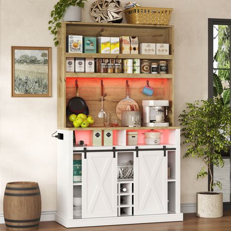 Mobile dispensa alto 191 cm con LED, presa USB, ganci, portabottiglie e vetrina HAVRYA (1/5)