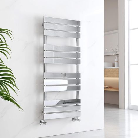 EMKE Chrome Flat Panel Heated Towel Rail Central Heating Radiators for Bathroom Kitchen 1200 x 500 mm Towel Radiator (1/5)