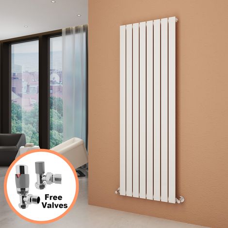 ELEGANT 1800 x 608 mm Vertical Column Designer Radiator White Single Flat Panel Central Heating Radiators + Chrome Thermostatic Radiator Valves (1/5)