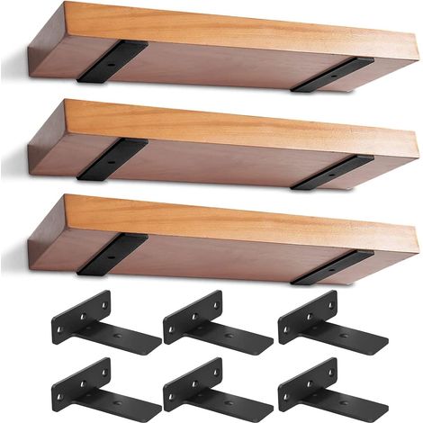 Equerre Etagere Murale, Equerre Etagere Murale Metal en Fer 5 mm D'epaisseur, Supports D'etagere En Bois pour Etageres Ouvertes de Bricolage (Noir, 10,2 cm) (1/5)