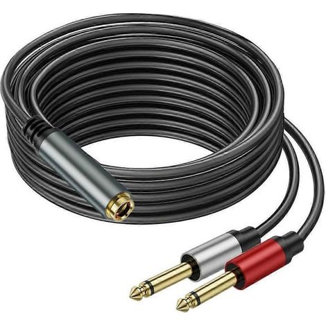 Ecleanfy - Câble répartiteur audio pour haut-parleurs, 2 m, prise jack stéréo TRS 6,35 mm femelle vers double prise jack mono TS 6,35 mm mâle. (1/5)