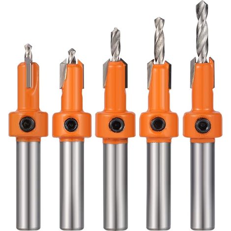 5 Pcs HSS Countersink Drill Bit Set, Woodworking Chamfer Screws Hole Drills Bit for Wood Drilling, Plastic, Drilling Holes (1/5)