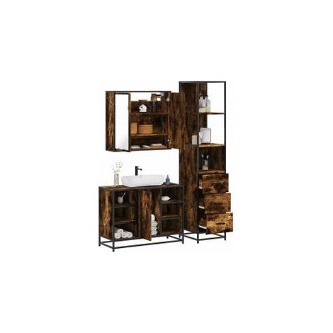 Ensemble de meubles de salle de bain 3 pcs Chêne fumé (1/5)