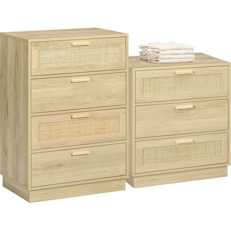Commode 4 tiroirs + commode 3 tiroirs - HOMCOM - style bohème - cadre en bois - bois naturel (1/5)