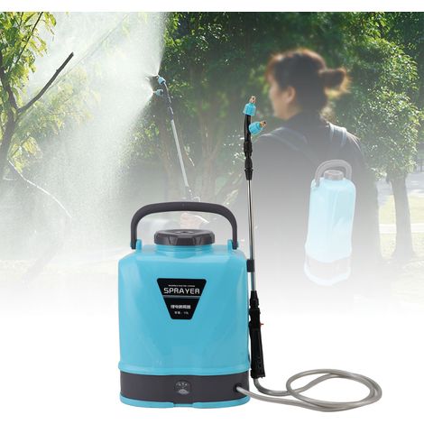 Pulverizador eléctrico de mochila con bomba de presión regulable, capacidad de 10 litros y 5 boquillas para jardín, riego y limpieza. (1/5)