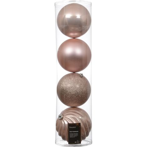 Set 4 palline di natale infrangibili mix finiture D 14 cm rosa cipria Peraga Christmas