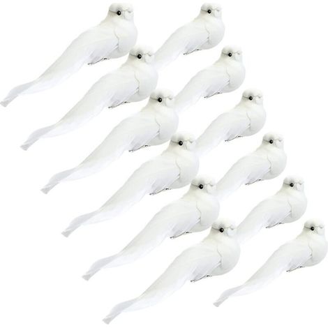 12-teiliges Kardinal-Weihnachtsbaumschmuck-Set (weiße Tauben, 13 cm) mit ansteckbarer Feder, künstliche Tauben, glänzende künstliche Kardinäle als Dekoration