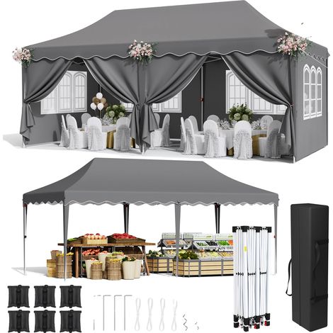 Tente de pavillon pop-up, imperméable, protection UV, cadre en aluminium robuste (1/2)