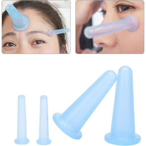 Ensemble de ventouses pour le visage et les yeux, ventouses de massage en silicone – Lot de 4 tasses bleues (2 grandes 2 petites) (1/4)