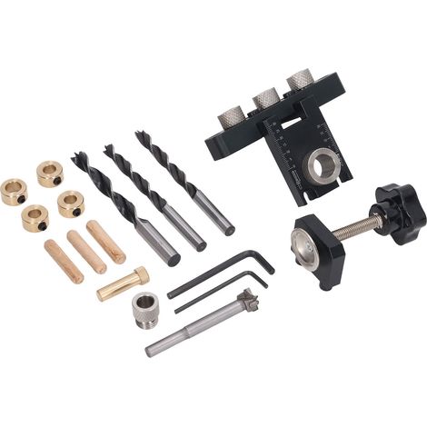 Kit de gabarit de perçage 3 en 1 pour trous de poche, en alliage d'aluminium, avec guide de perçage pour chevilles rondes en bois. (1/5)