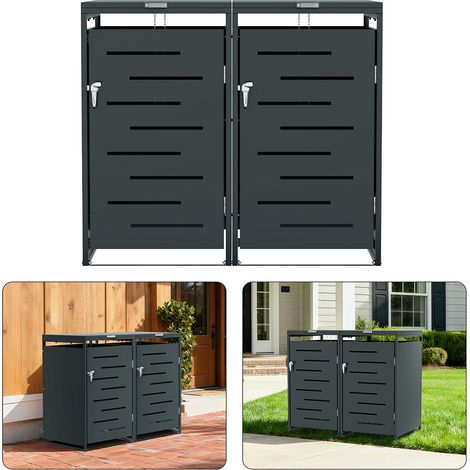 Wolketon Mülltonnenbox 2er Set Edelstahl für 120L und 240L Mülltonnen, wetterfeste Mülltonnenverkleidung mit Gasdruckdeckel und Lüftung für Garten