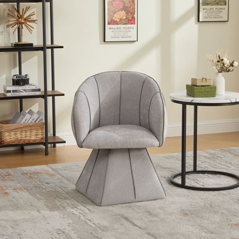Sillón Giratorio en Chenilla, Respaldo Alto y Reposabrazos Anchos, Asiento Acolchado Ergonómico, Gris (1/5)