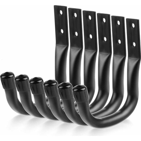 Crochet Mural - En Fer Noir - Pour Vélo Outils Jardin Échelle - Charge Maximale 15 Kg - Lot de 6