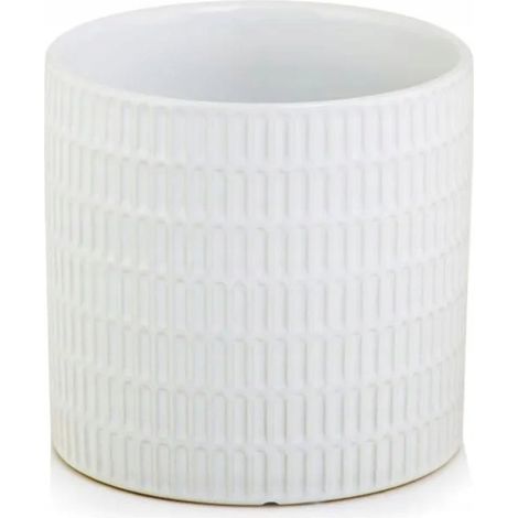 Pot de fleurs en céramique émaillée, rond, blanc, 13 cm