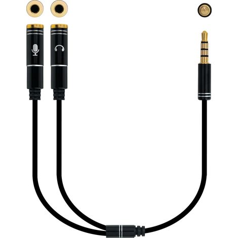 ADAPTADOR AUDIO JACK 3.5M 4 PIN-2XJACK 3.5H 3 PIN NEGRO 30 CM NANOC 10.24.1202 (1/4)