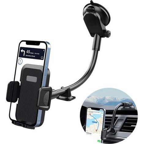 Support de téléphone pour voiture, pare-brise et tableau de bord à libération rapide, support de téléphone portable 2 en 1 à ventouse pour véhicule, universel pour camions, camping-cars (1/5)