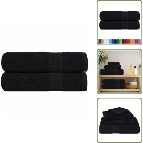 The Living Store Handtücher FROGN 2 Stk. Schwarz 50x100 cm 360 g/m² - Baumwolle (1/5)