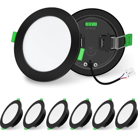 LIGHTING Noir Spot LED Encastrable Dimmable 10W 1050lm Haute Luminosité, Extra Plat Spots de Plafond, 3000K 4000K 6500K Réglable Blanc Chaud Nature Froid Spot Salle de Bain IP44, Lot de 6 (1/5)
