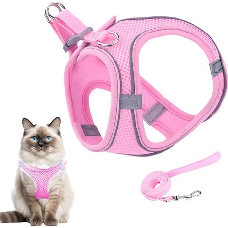 Harnais Chien, Harnais Pour Chien Chat Pour Promenade De Chien En Plein Air Dressage Step-In Harnais（S）-Rose + Corde plate de 1,5 m