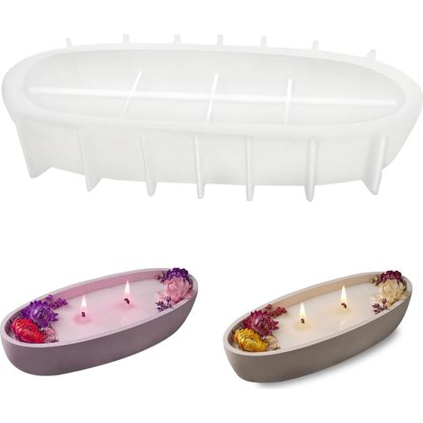 Moules en silicone ovales grandes - Moules de coulage forme de bateau - Moule en silicone pour porte-bougies DIY - Moule en silicone bol - Moule de coulage porte-bougies rond pour bougie vase pot de (1/5)