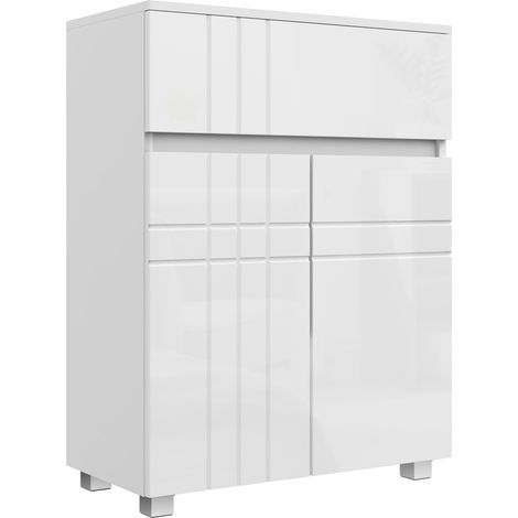 Weißer 2-türiger Badezimmerschrank mit Schublade und verstellbarem Einlegeboden, praktisches Badezimmermöbel (1/5)