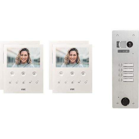 Urmet – Kit visiophone 1 rangée avec 4 écrans – Alimentation 230V – Vision nocturne – Communication mains-libres – Platine en aluminium