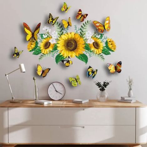 Stickers muraux - Papillon tournesol - Décoration murale pour chambre d'enfant, salon, TV (1/5)