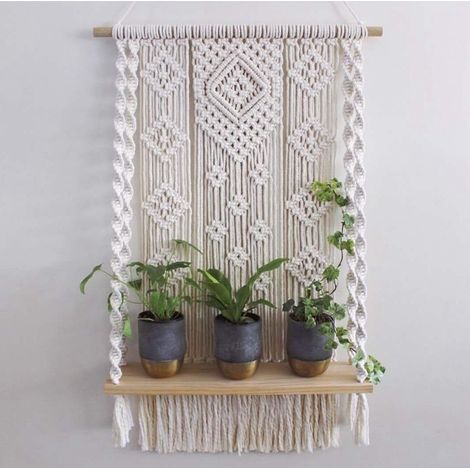 Rideau de porteDécor de jardinière pour la maison, étagère murale suspendue en coton et macramé faite à la main-44X70cm (1/5)