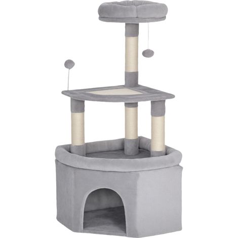 Arbre à chat compact pour coin 49 x 49 x 114 cm multi niveaux griffoir scandinave en panneau de particules gris clair (1/5)