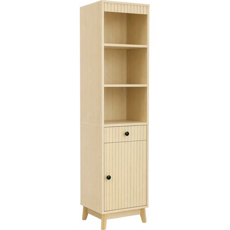 Mobile bagno alto freestanding 172 cm in MDF effetto legno naturale con cassetto e anta reversibile (1/5)