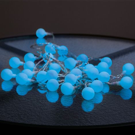 Guirlande lumineuse LED Star Trading « Berry », fonctionnement sur secteur, 50 boules LED, bleu, extérieur, 7,35 m