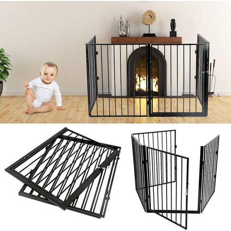 Barrière de sécurité, 4 Panneaux, Barrière d'escalier, Séparation de pièce, noire, Barrière pour bébés (Barrière pour animaux/barrière pour chiens/cage à chiens) (1/5)