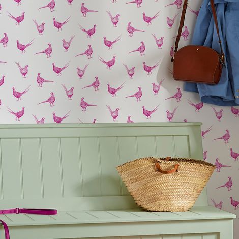 Papier peint intissé Joules flirty Pheasants Truly Pink 1005 x 52cm Rose