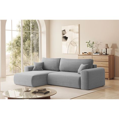 Ecksofa Schlafsofa FLORA Stoff Poso Hellgrau Ottomane Links