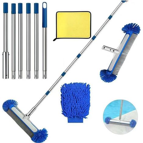 Brosse de Piscine avec Tige télescopique de 230 cm de Long, Balai Brosse Piscine 45 cm, Brosse Paroi Piscine, Brosse Piscine, Balai de Piscine avec Tige en Acier Inoxydable réglable en Longueur (1/5)