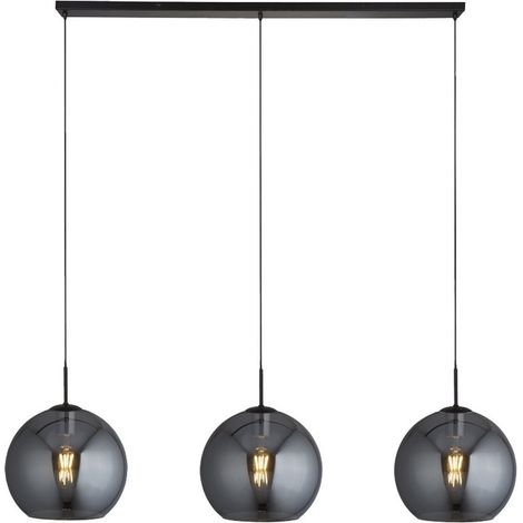 Searchlight AMSTERDAM - Luminaire suspendu à 3 ampoules au plafond noir mat avec abat-jour rond en verre fumé (1/3)