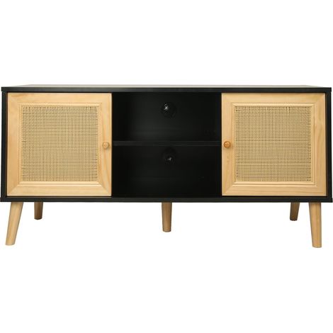 Mueble TV de caña escandinavo "Iguana" - 120 x 30 x 56,5 cm - Negro
