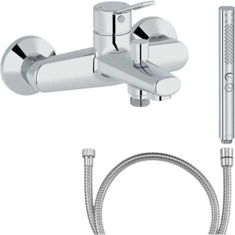 Mitigeur baignoire JACOB DELAFON Eo + pommeau de douche Shift+ rond + flexible de douche métal (1/4)