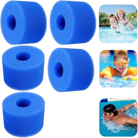 Cartouches filtrantes pour piscine lot de 5 - filtres ronds 10,8 x 7,3 cm, bleus (1/5)