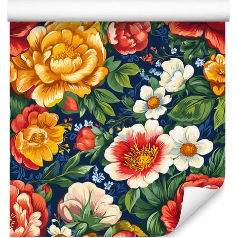 Carta da parati estetica con fiori oro e rossi per soggiorno e camera da letto 50x1000 cm (1/5)