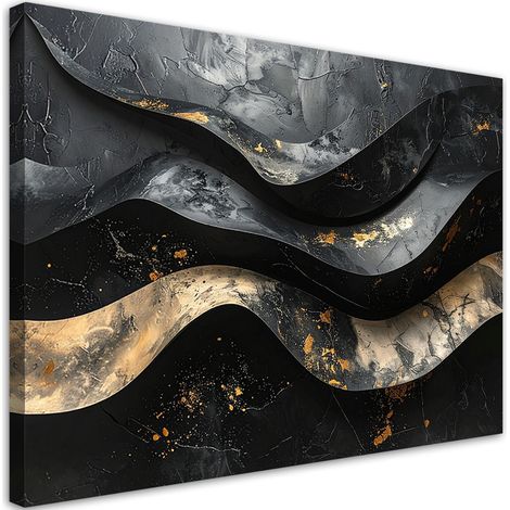 Quadro su tela, Onde astratte 3D nero oro, 90x60 (1/5)