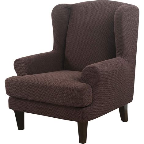 Paracity Set of 2 water-repellent chair covers in high-elasticity jacquard fabric with wing backrest (coffee) (1/5)