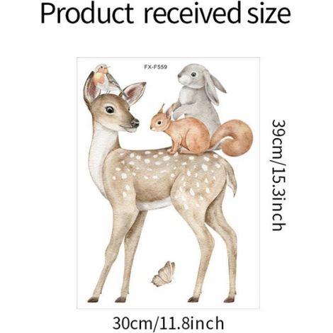 Sticker Mural - Animaux Cerf Sika Renard Lapin - Décoration Murale pour Salon Chambre Bureau - PVC Autocollant Réutilisable - 1 Pièce (1/5)
