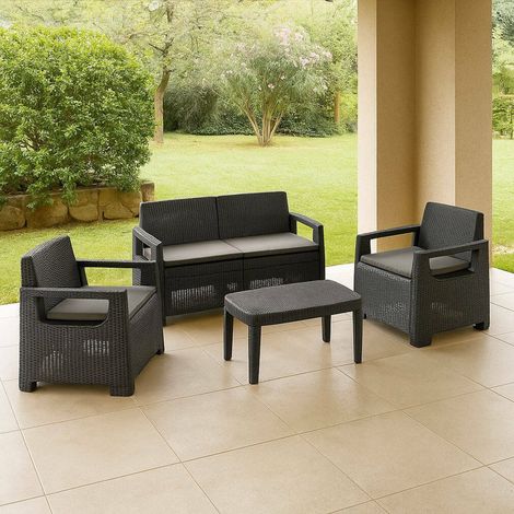Covo Garten-Lounge-Set, Outdoor-Sitzgruppe für 4 Personen, Schwarz (1/3)