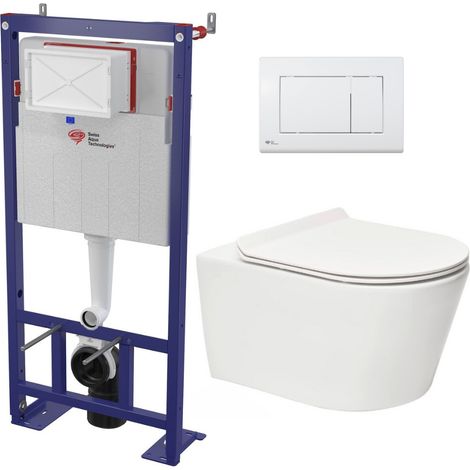Swiss Aqua Technologies Pack WC bâti-autoportant + WC SAT sans bride fixations invisibles + Abattant softclose + Plaque blanche (SMART-Brevis-M270) (1/5)