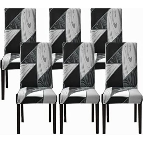 Housse De Chaise - Spandex Extensible - Pour Salle À Manger Et Extérieur - Noir Géométrique - 6 Pièces (1/5)