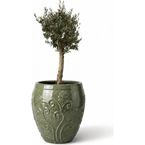 Lot olivier + pot grande taille GAIA 72x75cm perles de jade, fait main en terre cuite émaillée